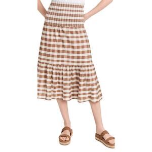 NATION LTD Nyla Smocked Midi Skirt Small Picnic Pima Cotton Tiered Cottagecore